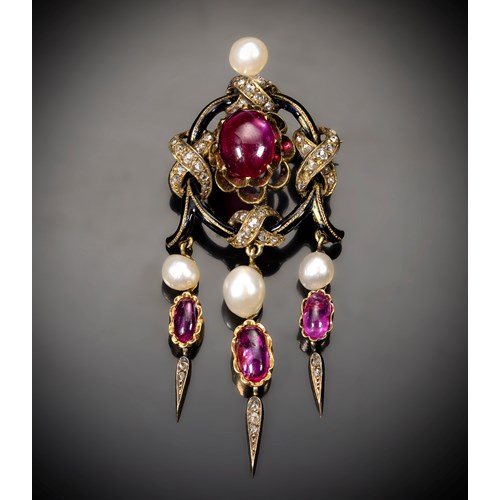 A French late 19th century 'drop tassel' brooch.